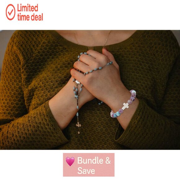 8-Piece Natural Stone Cross Bracelet Set, Stretch Fit, Christian Jewelry - Picture 8 of 8